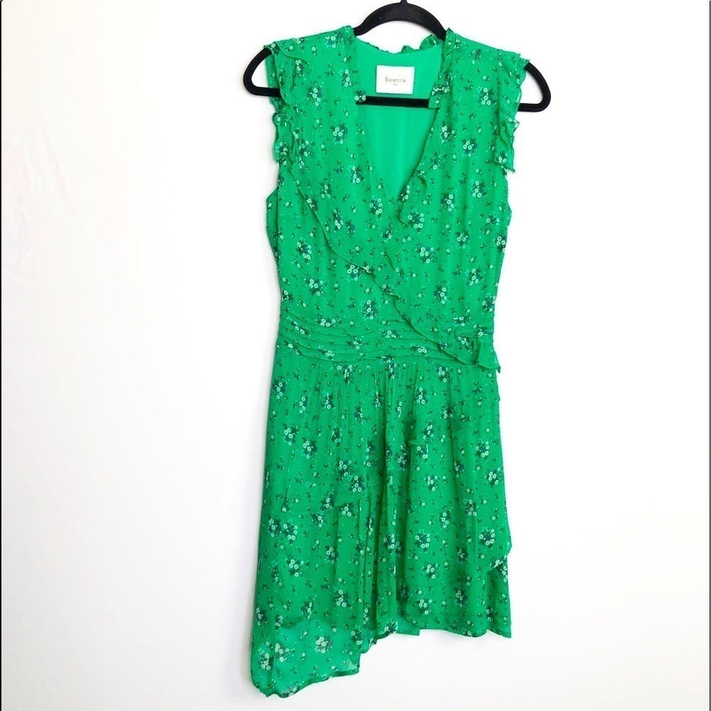 𝅺Berenice Paris Green asymmetrical ruffle mini dress